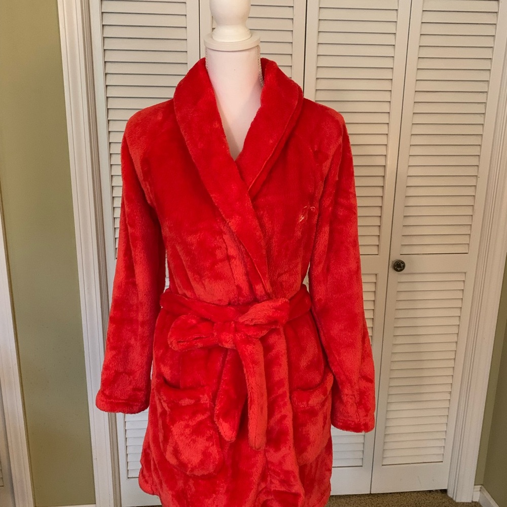 Victoria’s Secret Comfy Bright Coral Plush Short Love Robe Size XS